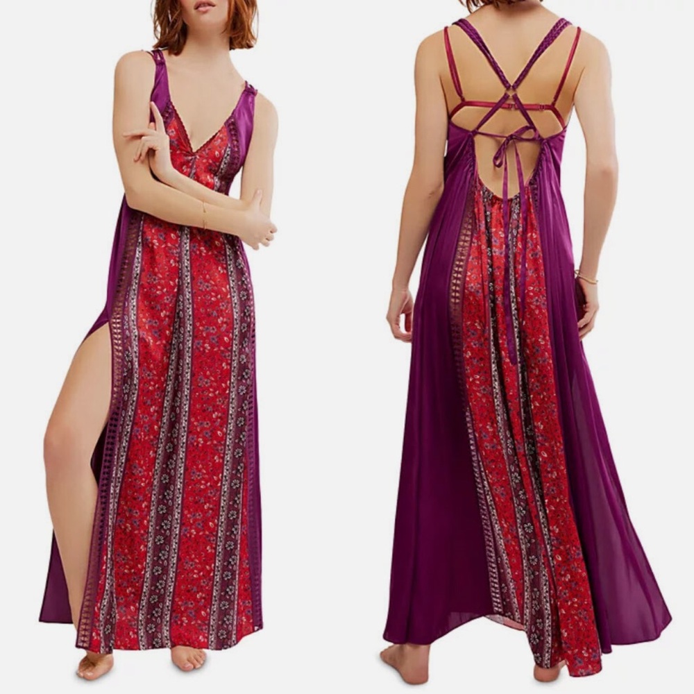 Free People Intimately Purple and Red Floral Maxi Dress